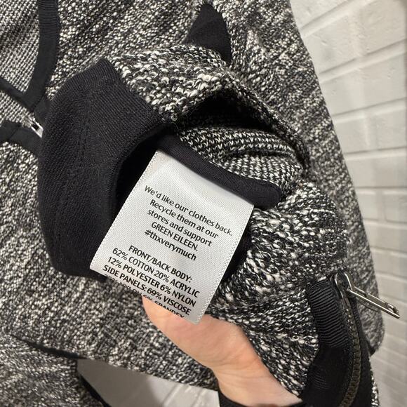 Eileen Fisher Collarless Tweed Crop Jacket Full Zip Italian Ponte Black White XS - Picture 10 of 14